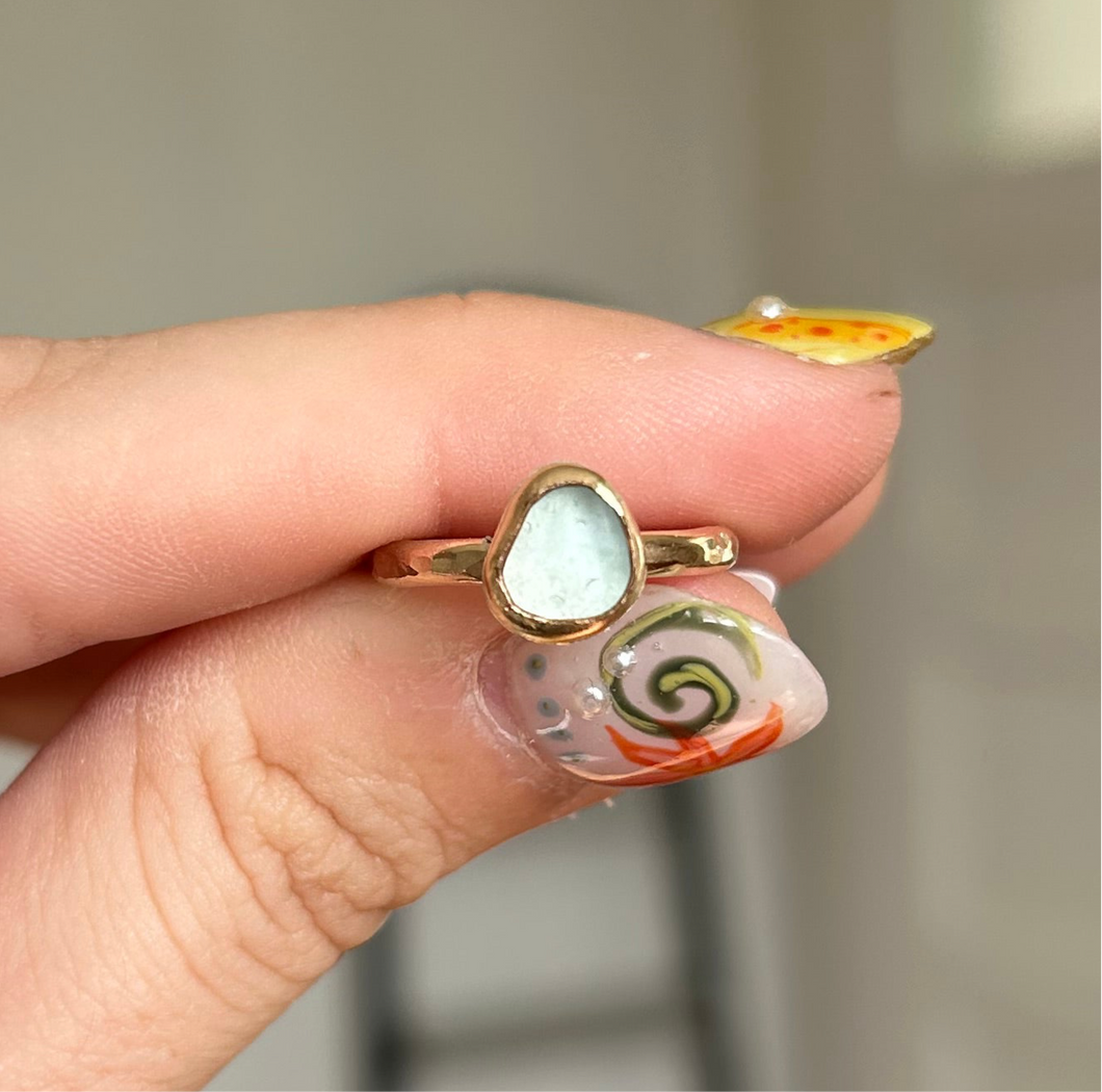 size 5 turquoise sea glass ring