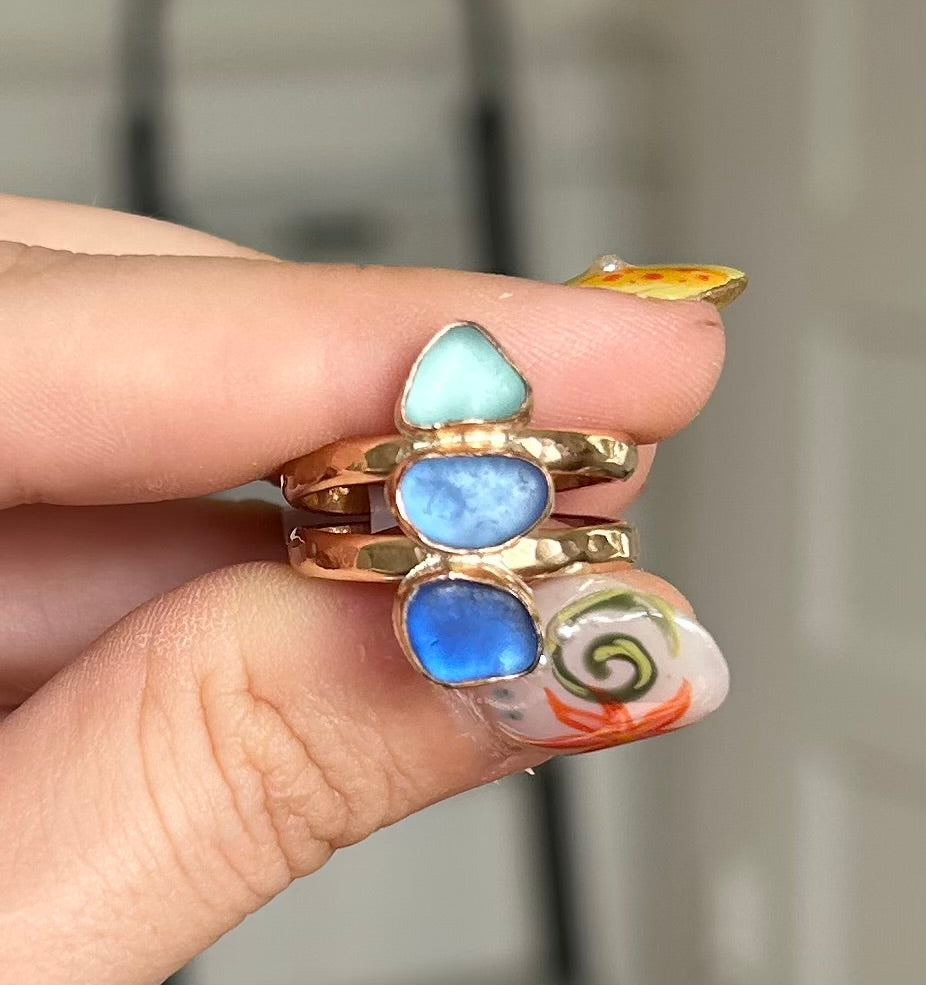 size 8 triple sea glass ring