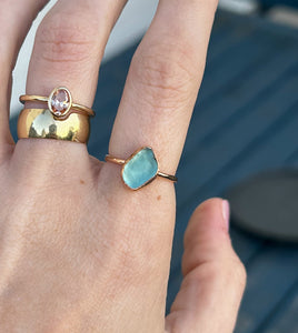 GOLD size 6 turquoise sea glass ring