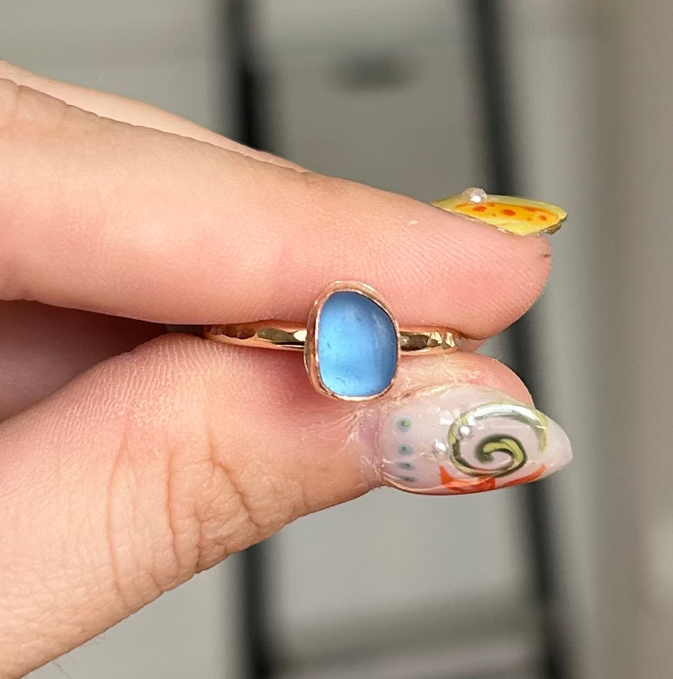 size 8 cornflower sea glass ring