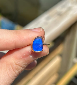 GOLD size 6 cobalt blue sea glass ring