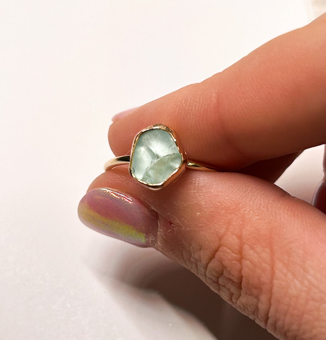 FLAWED - GOLD size 6 turquoise sea glass ring