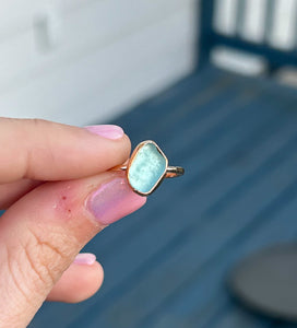 GOLD size 6 turquoise sea glass ring