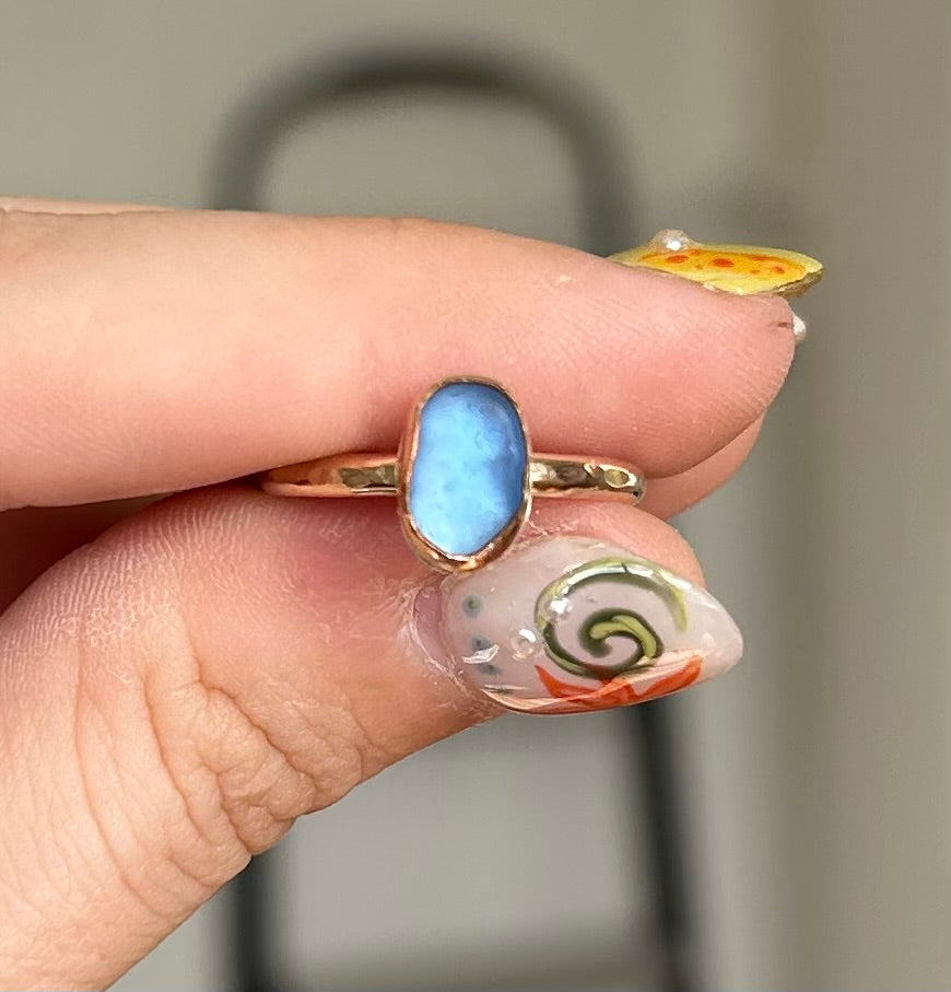 size 7 cornflower sea glass ring
