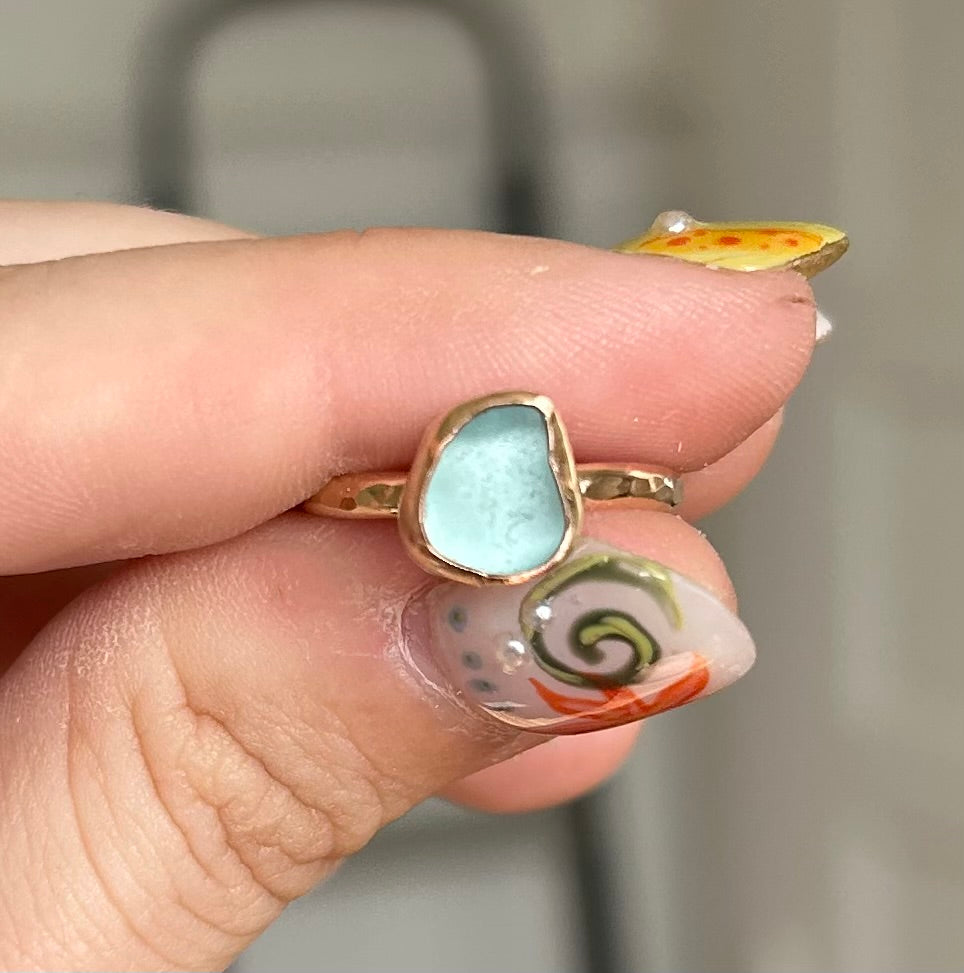 size 6 turquoise sea glass ring
