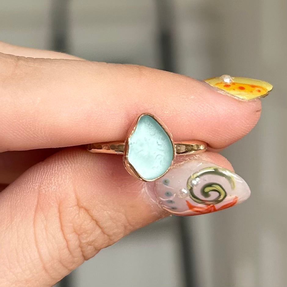 size 7.5 turquoise sea glass ring
