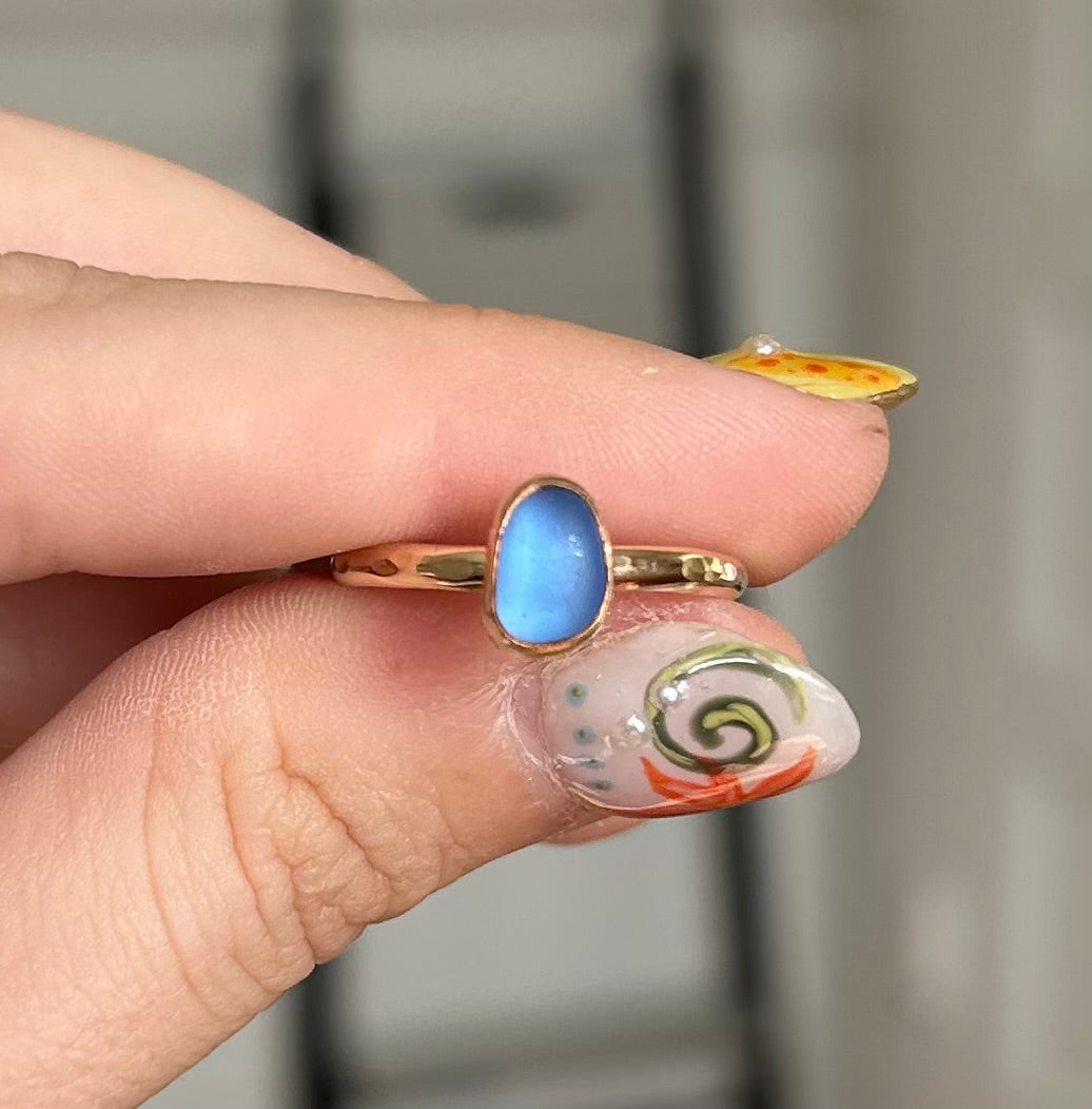 size 8 cornflower sea glass ring