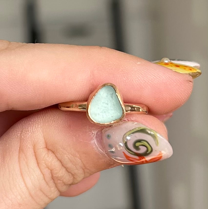 size 7 turquoise sea glass ring