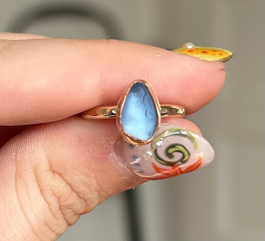 size 5 cornflower sea glass ring