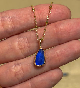 gold sea glass necklace -cobalt