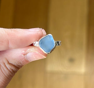 SILVER size 8.5 cornflower blue sea glass