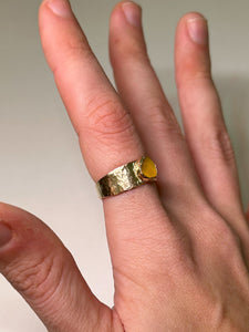 yellow chunky sea glass ring