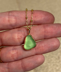 gold sea glass necklace -lime