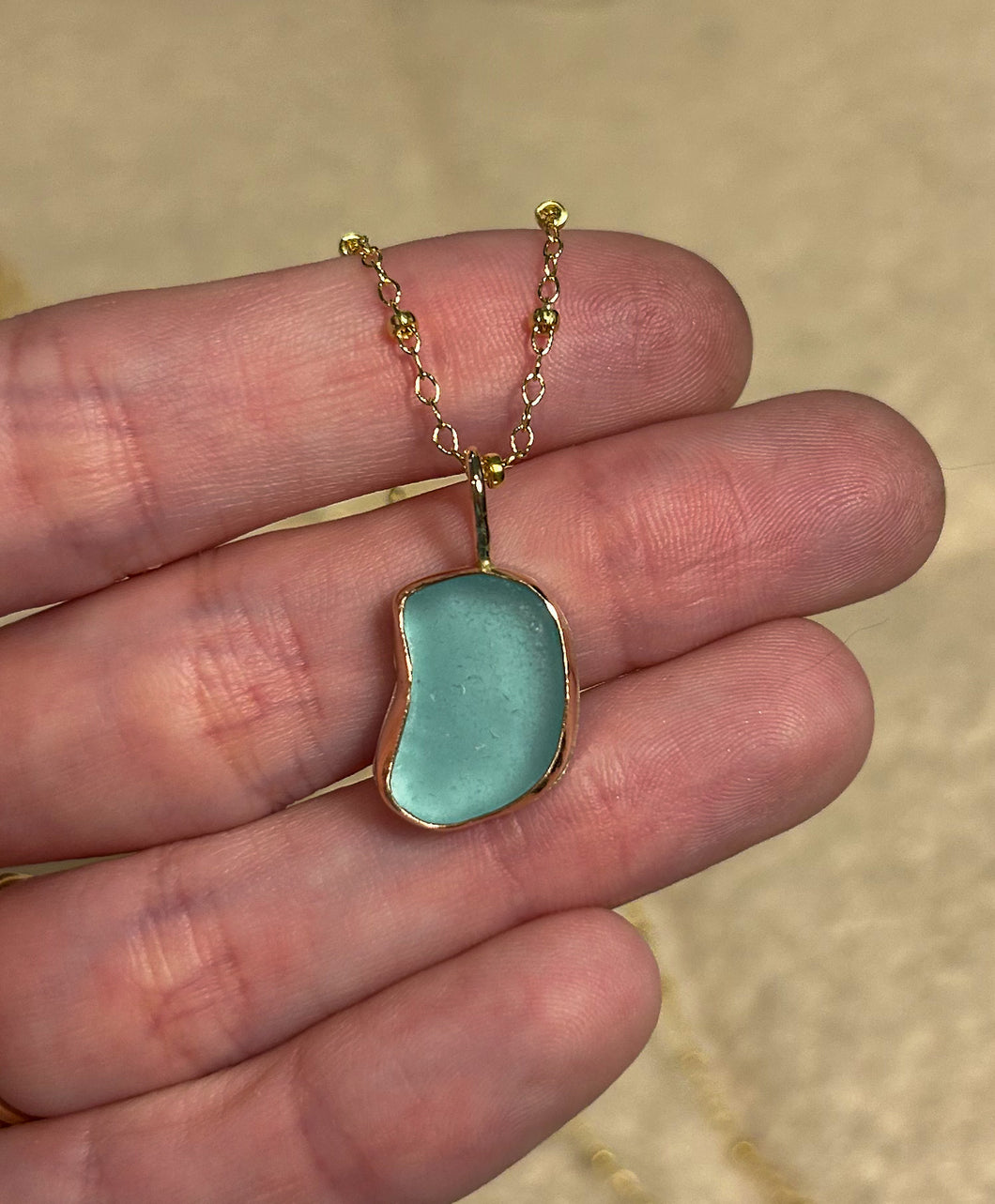 gold sea glass necklace -turquoise 2