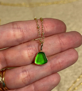 gold sea glass necklace - green