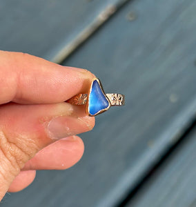 GOLD size 6 cornflower blue sea glass