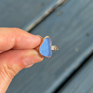 GOLD size 8.5 cornflower blue sea glass