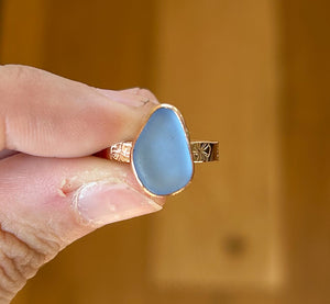 GOLD size 8 cornflower blue sea glass