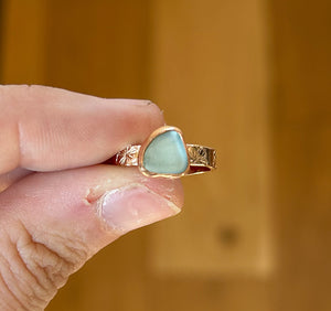 GOLD size 5 turquoise sea glass