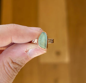 GOLD size 5.5 turquoise sea glass