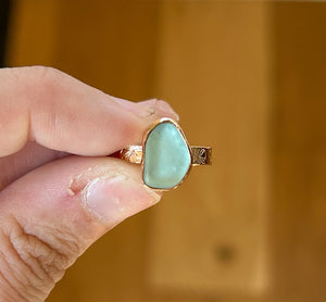 GOLD size 6 turquoise sea glass