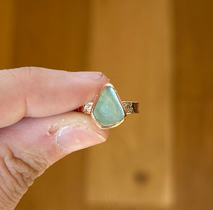 GOLD size 6 turquoise sea glass