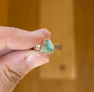 GOLD size 6.5 turquoise sea glass