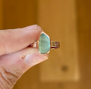 GOLD size 7 turquoise sea glass