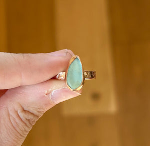 GOLD size 8 turquoise sea glass