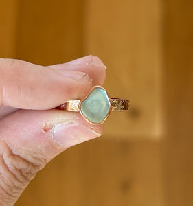 GOLD size 8 turquoise sea glass