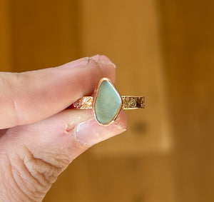 GOLD size 8.5 turquoise sea glass