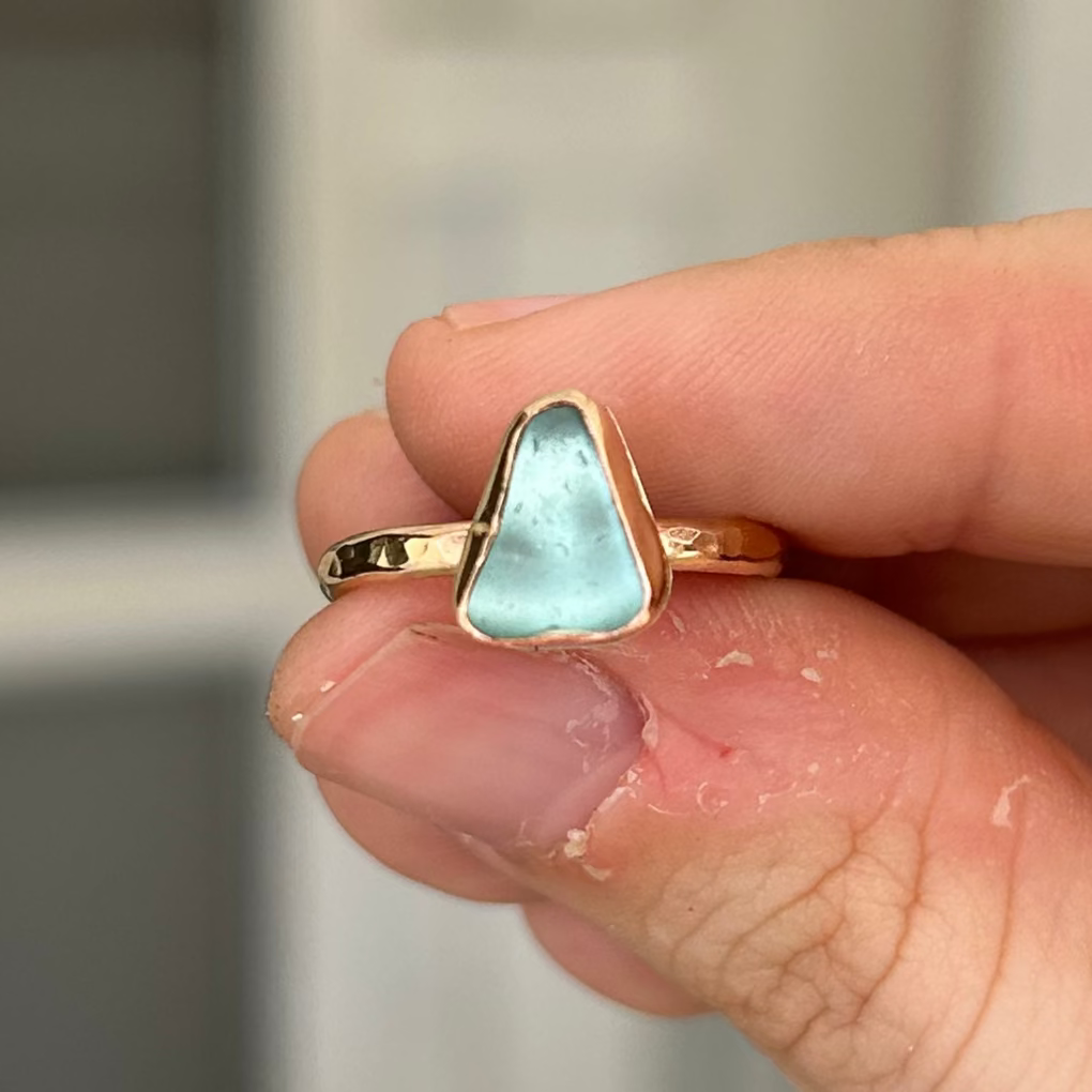size 7 turquoise sea glass ring