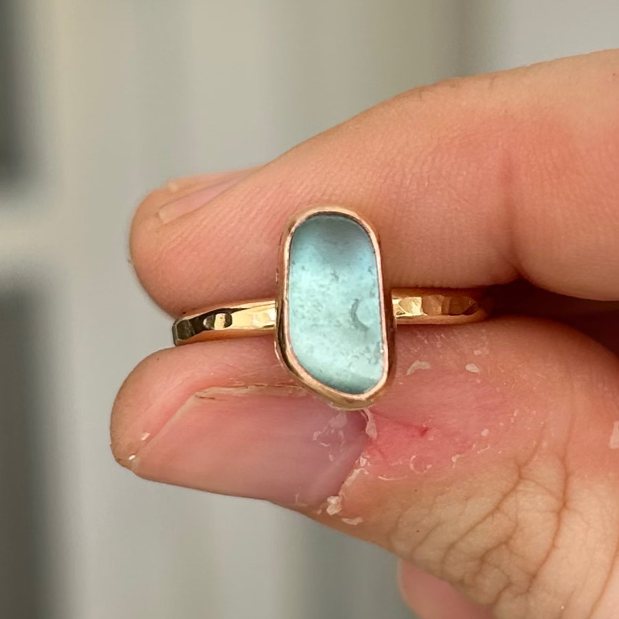size 7.5 turquoise sea glass ring