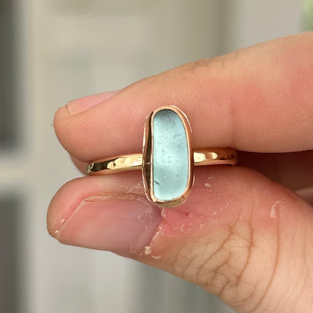 size 8 turquoise sea glass ring