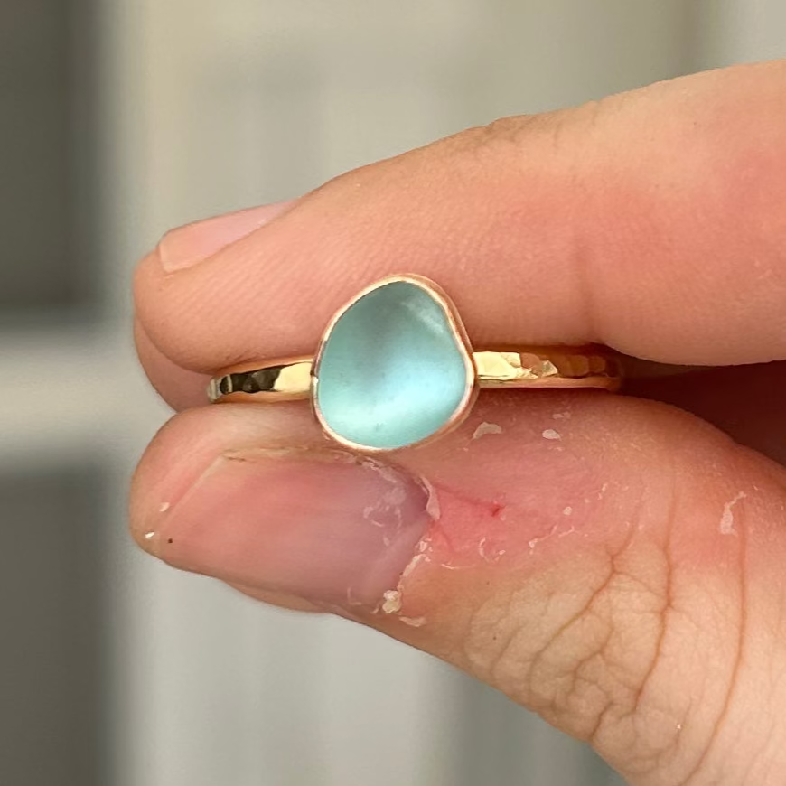size 9 turquoise sea glass ring