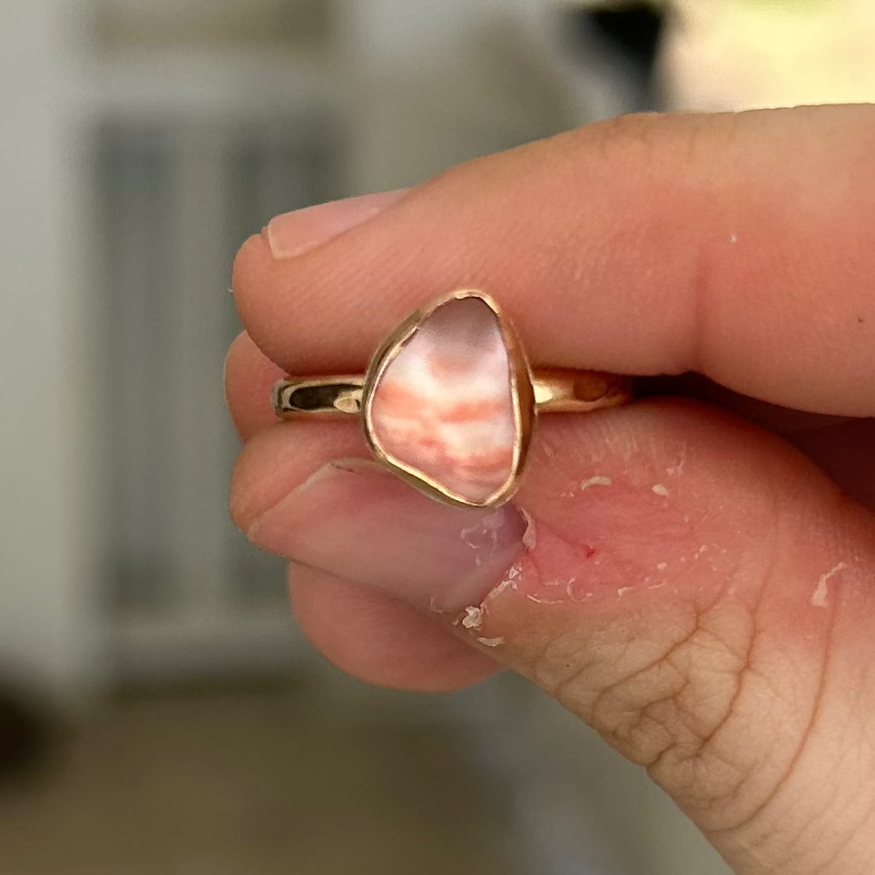 size 6 pink sea glass ring