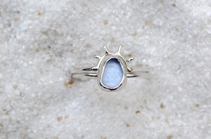 silver periwinkle (size 7) sea glass + sun halo ring set