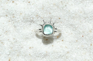 silver aqua (size 6) sea glass + sun halo ring set