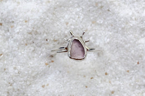 silver pink (size 8) sea glass + sun halo ring set